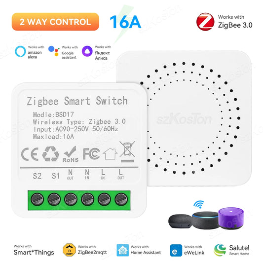eWeLink App 16A Mini ZigBee Smart Switch DIY Light Switch Relay Breaker 2 Way Control Works with Alice Alexa Google Home Voice