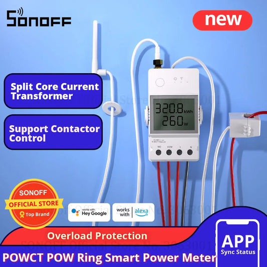 SONOFF POWCT POW Ring Smart Power Meter Energy Monitor 100A WiFi Smart Home Switch Support Contactor Control Alexa Google Home