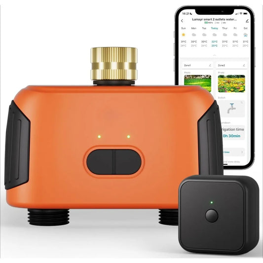 Smart Sprinkler Timer 2 Zone, WiFi Water Timer for Garden Hose, Brass Inlet Water Hose Timer Outdoor Automatic Irrigation Timers