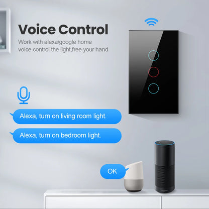 AVATTO Tuya Zigbee Wall Switch No Neutral Wire No Capacitor Required, Smart Light Switch 1/2/3 gang Works for Alexa /Google Home