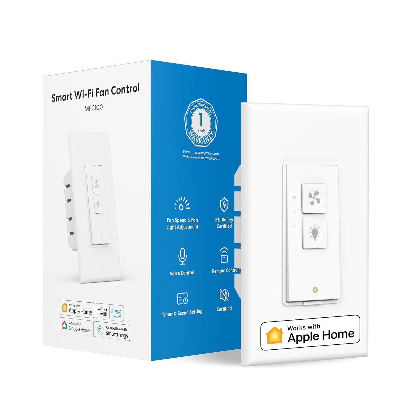 Meross HomeKit WiFi Smart Ceiling Fan Switch Light Switch Dimmer Light Switch Voice Control Need Neutral Wire Support Alexa