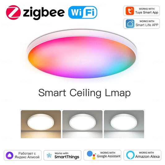 Tuya WiFi Zigbee Smart Ceiling Lamp RGBCW Round LED Ceiling Light Living Room Decor Smart Lamp App Voice Control Alexa/Google