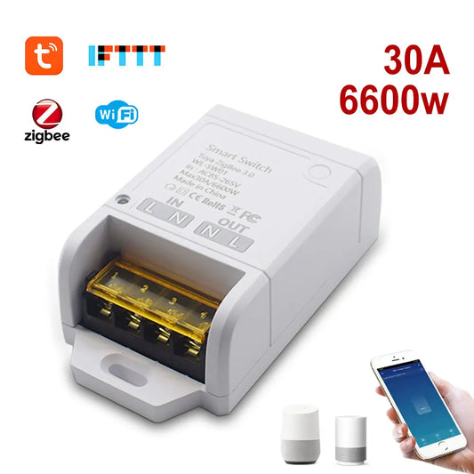 Zigbee 3.0 Tuya Smart Switch Smart Home Automation 20A 30A 6600W Relay Module Timer DIY Alexa Voice Controller Smart Life APP