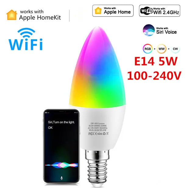 HomeKit Smart LED Lights Bulb E27 E14 GU10 RGB+CW WiFi Dimmable Colorful Lamp Cozylife APP Control Voice for Siri Alexa Google