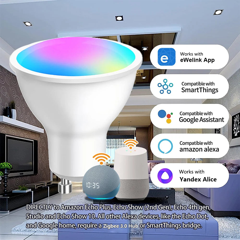 Ewelink GU10 Zigbee Led Light Bulb Wifi Smart Led Lamp RGB CW WW Spotlights Led Bulbs Work With Alexa Google Yandex Smartthings