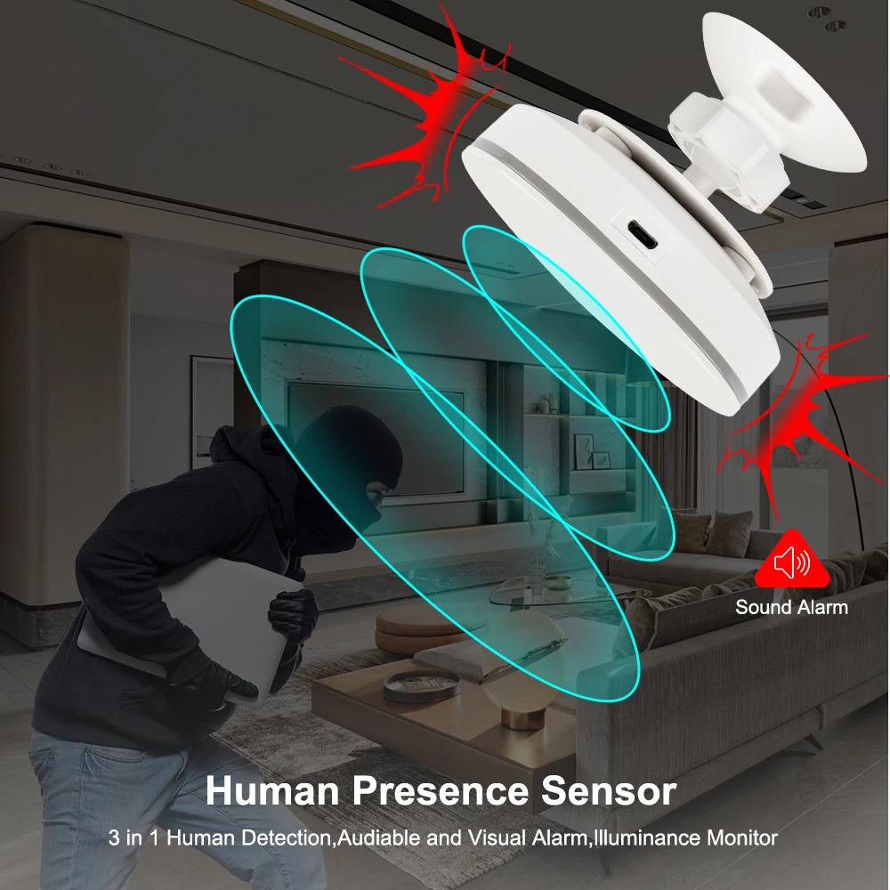 ZigBee 3.0/Wifi Human Presence Sensor 5V MMwave 24G Radar With Siren Alarm Motion Lux Detection Tuya/Smart Life Home Automation