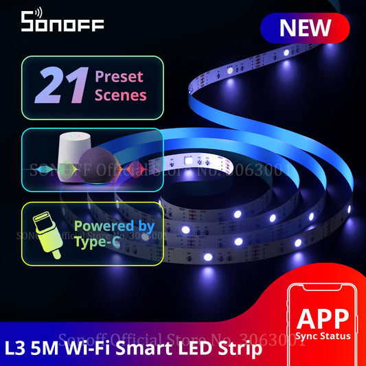 SONOFF L3 WiFi Smart Home LED Light Strip 5M Flexible RGB LED Lamp Lights Christmas Decoration Dance with Music Works with Alexa