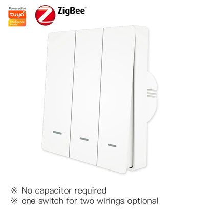 Tuya Zigbee Smart Push Switch Lights Controller With/Without Neutral Wire No Capacitance Required Works With Alexa Google Home