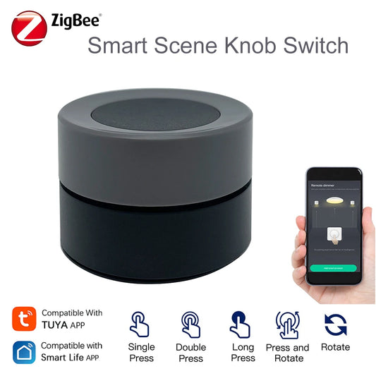 Tuya Smart Zigbee 3.0 Scene Knob Switch Wireless Remote Dimmer Controller Automation Scenario Button Works with Smart Life APP