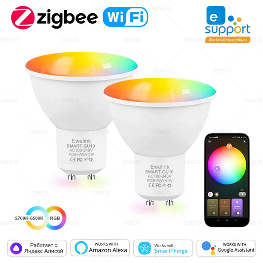 Smart ZigBee GU10 WiFi Smart LED Light Bulb RGB C+W 5W Dimmable Lamps EWelink APP Control Spotlight Bulb Works With Alexa Google