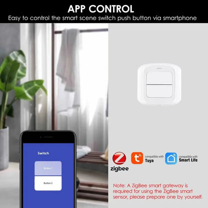 Tuya WiFi/ZigBee 2 Gang Wireless 6 Scene Switch Push Button Controller Battery Powered Automation Scenario for Tuya Devices