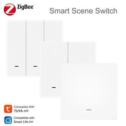 Tuya Zigbee 3.0 Smart Scene Button Switch 1/2/3 Gang Smart Home Wireless Push Remote Controller Battery Powered Devices Linkage