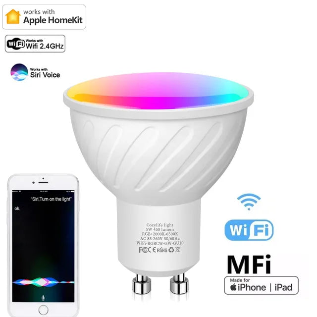 HomeKit Smart LED Lights Bulb E27 E14 GU10 RGB+CW WiFi Dimmable Colorful Lamp Cozylife APP Control Voice for Siri Alexa Google