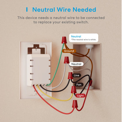 Meross HomeKit WiFi Smart Ceiling Fan Switch Light Switch Dimmer Light Switch Voice Control Need Neutral Wire Support Alexa