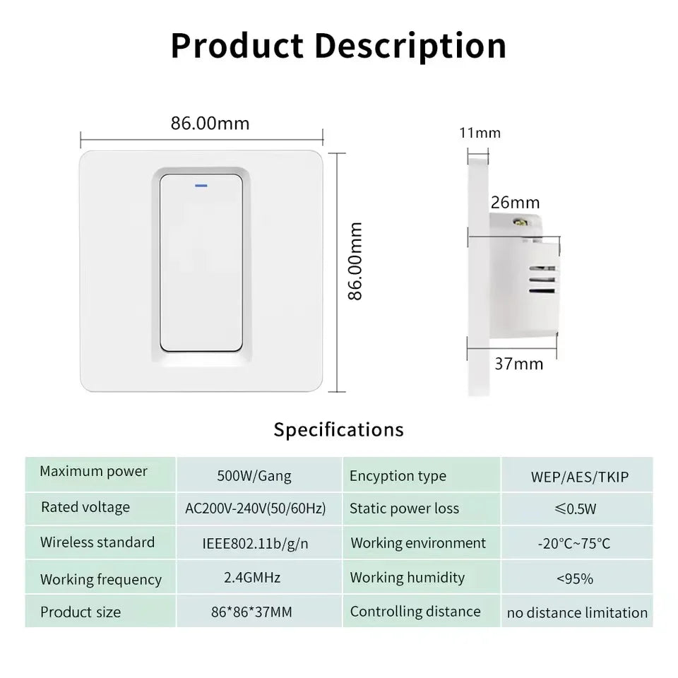 Homekit Smart Light Switch WiFi Wall Switch Push Button 1-3Way Switch Works with Apple HomeKit Siri WiFi Wall Light Switches