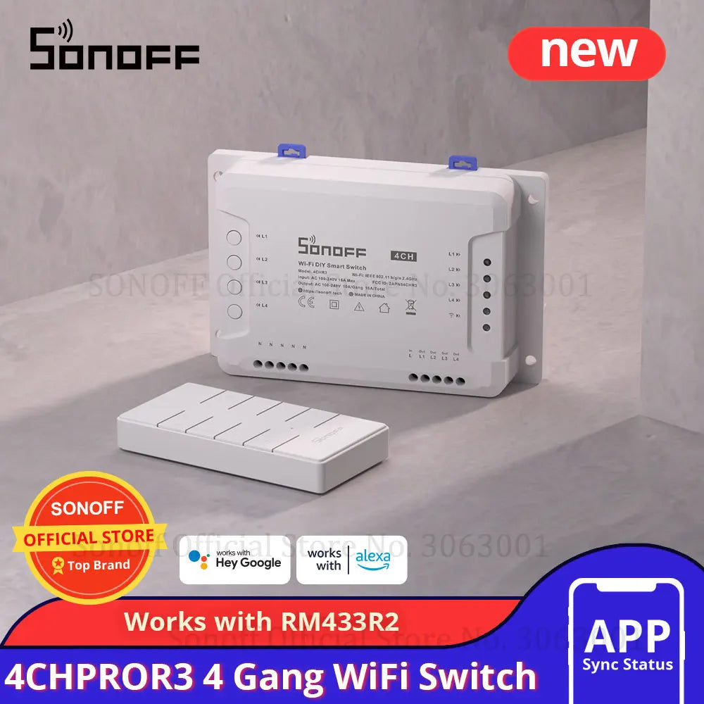 SONOFF 4CHPROR3 4 Gang Intelligent Wireless Switch RF Switch Module Breaker Wifi Smart Light Switch Works With RM433 Controller