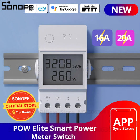Sonoff Pow R3 16A /20A Wifi Smart Switch Higher Accuracy Power Consumption Measure Monitor Current Energy Usage Work With Alexa