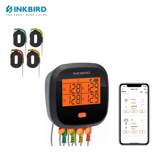 INKBIRD Wifi Digital Food Thermometer with 4 Colored Probes USB Rechargeable Household Thermometer for Grill BBQ Smoking