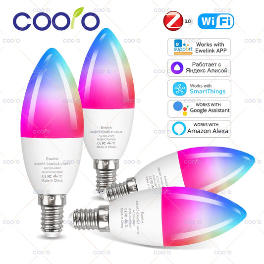 Ewelink E14 Candle Lamps Smart Bulb ZigBee WIFI RGB LED Light Dimmable Room Group Crystal Lamps Works With Amazon Alexa Google