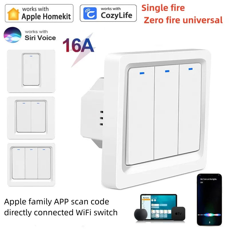 Homekit Smart Light Switch WiFi Wall Switch Push Button 1-3Way Switch Works with Apple HomeKit Siri WiFi Wall Light Switches