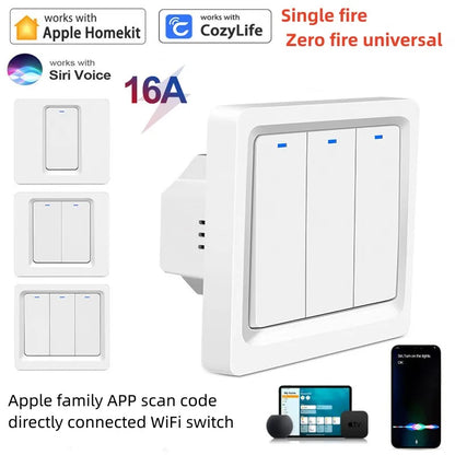 Homekit Smart Light Switch WiFi Wall Switch Push Button 1-3Way Switch Works with Apple HomeKit Siri WiFi Wall Light Switches