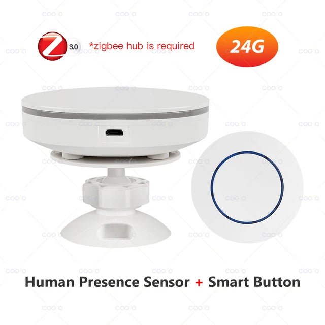 ZigBee 3.0/Wifi Human Presence Sensor 5V MMwave 24G Radar With Siren Alarm Motion Lux Detection Tuya/Smart Life Home Automation