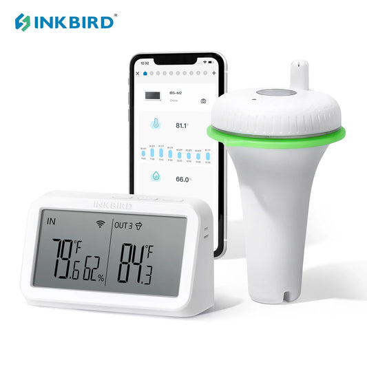 INKBIRD 2nd-Gen Wireless Pool Thermometer with IBS-M2 Wifi Gateway Combo Waterproof Digital Floating Thermometer for Spa Pond