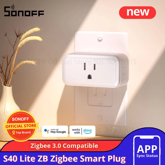 SONOFF S40ZBLite Zigbee Smart Home Plug 15A Power Socket Plugs Work with Sonoff ZB Bridge-P/ ZB Dongle-E Alexa SmartThings Hub