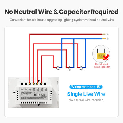 AVATTO Tuya Zigbee Wall Switch No Neutral Wire No Capacitor Required, Smart Light Switch 1/2/3 gang Works for Alexa /Google Home