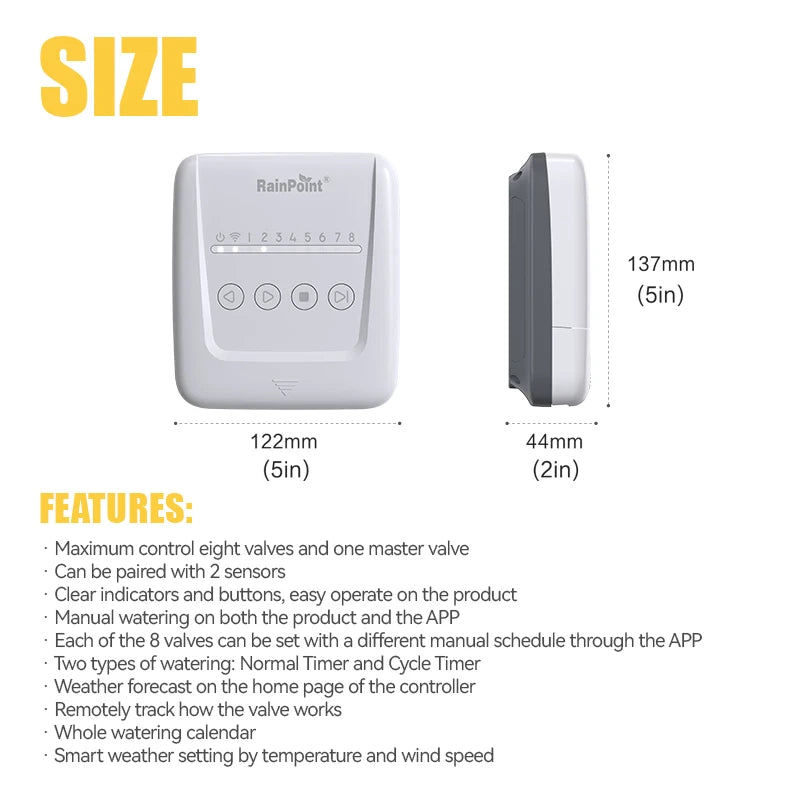 RAINPOINT 8 Zone WIFI Smart Garden Irrigation Controller Watering Timer ,Water Valve Irrigation Watering Controller