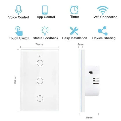 Matter WiFi Smart Switch Neutral Wire/No Neutral Wire 1/2/3 Gang Touch Wall Light Switch Work with Homekit Alexa Google Home