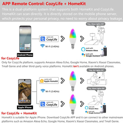 HomeKit Smart LED Lights Bulb E27 E14 GU10 RGB+CW WiFi Dimmable Colorful Lamp Cozylife APP Control Voice for Siri Alexa Google
