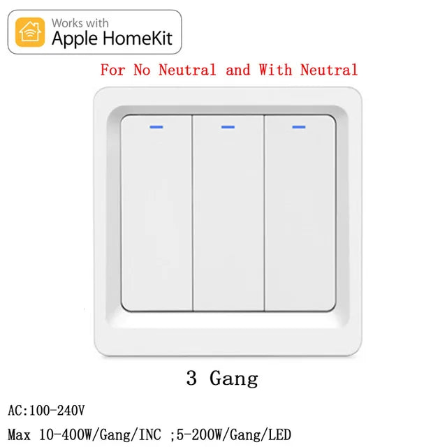 Homekit Smart Light Switch WiFi Wall Switch Push Button 1-3Way Switch Works with Apple HomeKit Siri WiFi Wall Light Switches