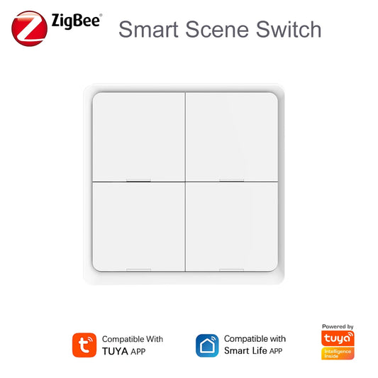 Tuya Zigbee 3.0 Wireless Scene Switch 4Gang 12 Modes Push Button Smart Home Remote Controller Automation Scenario Linkage Center