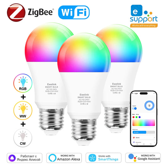Ewelink E26 E27 Zigbee LED Bulbs Wifi Smart LED Lamp RGB+CW+WW 15W 18W LED Light Bulb Works With Alexa Google Smartthings Yandex