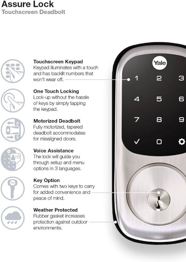 Yale Z-Wave Plus Touchscreen Deadbolt Assure Lock® (Gen5), Satin Nickel