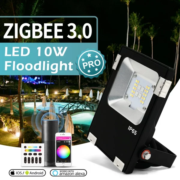 GLEDOPTO Zigbee 3.0 Smart Floodlight LED Outdoor 10W Pro RGBCCT Waterproof IP65 Rating For Exterior Garden Decoration Lighting