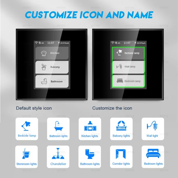Smart Switch Homekit Wifi Light Switch Curtain Switch, LCD Screen Touch Panel, with RGB LED Ambient Light, for Alexa Google Home - Image 5