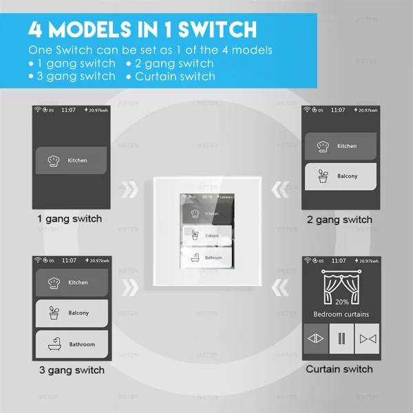 Homekit Wifi Wall Light Switch LCD Screen Touch Panel Smart Curtain Switch Energy Monitor for Alexa Google Home - Image 4