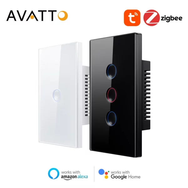 AVATTO Tuya Zigbee Smart Light Switch,Groove Design Touch Button,Smart Life APP Remote Control,Work With Alexa Google Home