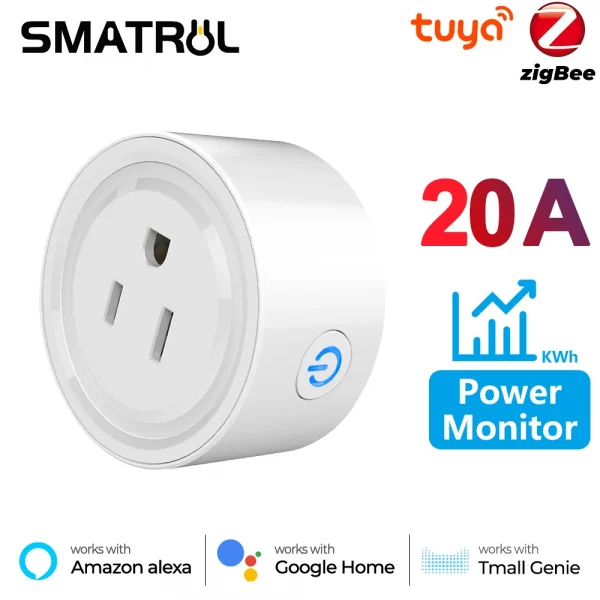 Power Monitor 20A 16A Tuya Smart Zigbee Socket Plug US Wireless Control Outlet with Energy Timer Works with Alexa Google Home