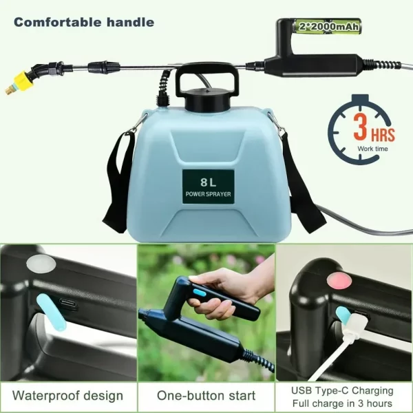 Upgrade 7.4V Battery Powered Sprayer with 4 Mist Nozzles 32in Telescopic Wand Rechargeable Handle or Lawn & Garden - Image 4