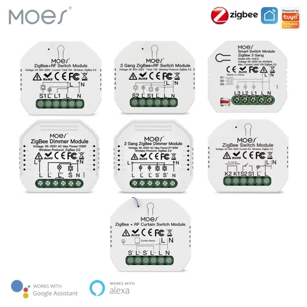 MOES Tuya ZigBee 3.0 Smart Light Switch Relay Module 1/2/3 Gang Smart Life/Tuya App Control, Works with Alexa Google Home Yandex