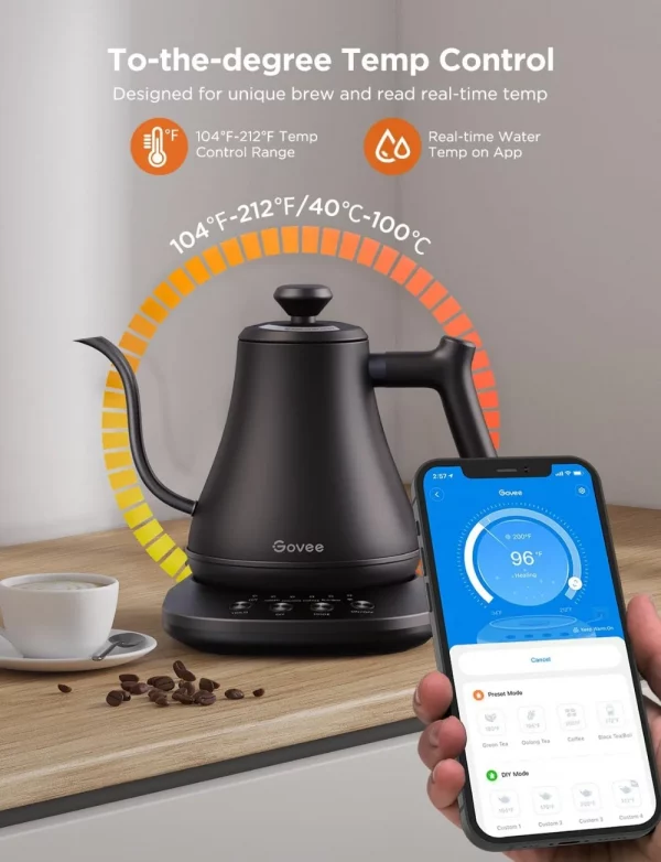 Govee Smart Electric Kettle, WiFi Variable Temperature Gooseneck Pour Over Kettle and Tea Kettle, Alexa Control, 1200W Quick - Image 4