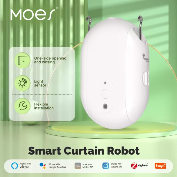 MOES Tuya ZigBee Smart Electric Curtain Robot Timing Auto Opener Closer Light Sensor App Remote Control Support Alexa GoogleHome