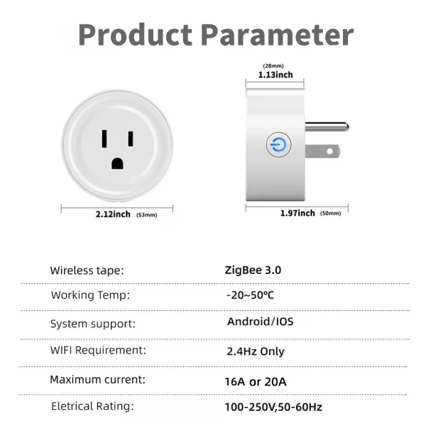 Power Monitor 20A 16A Tuya Smart Zigbee Socket Plug US Wireless Control Outlet with Energy Timer Works with Alexa Google Home - Image 6