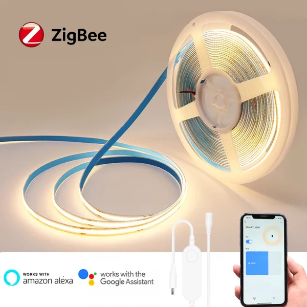 5m 10m Tuya Zigbee 3.0 COB LED Strip 24V Flexible Light Warm White Natural White 3000-6500K f Alexa Google Assistant SmartThings