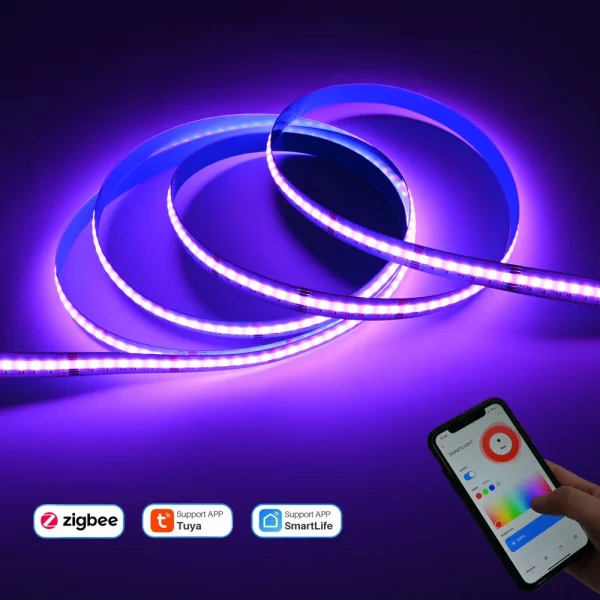 Zigbee 3.0 COB RGB+CCT Led Strip 24V 1m 2m 3m 4m 5m RGBCW Flexible Dimmable Light Tuya Smart Life APP for Alexa Google Assistant