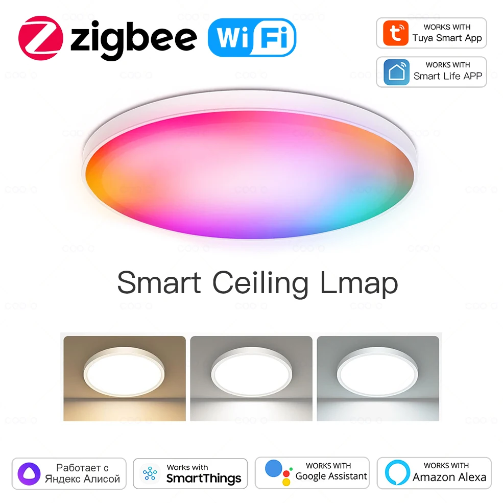 Tuya WiFi Zigbee Smart Ceiling Lamp RGBCW Round LED Ceiling Light Living Room Decor Smart Lamp App Voice Control Alexa/Google