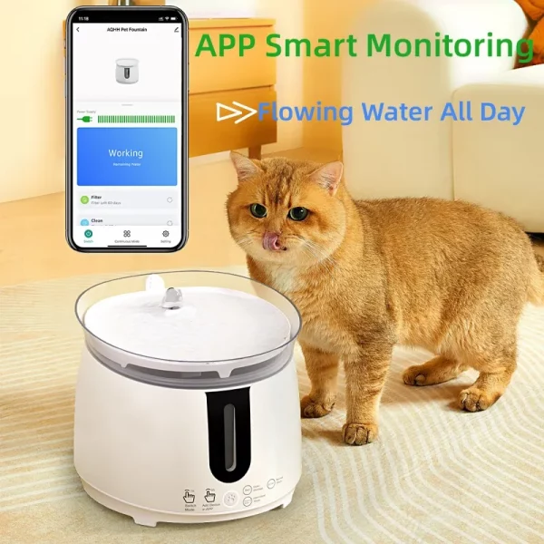 AQHH Cat Water Fountain with Wireless Pump Pet Water Fountain for Cats Inside Automatic Smart Fountain App Control Easy Cleaning - Image 2